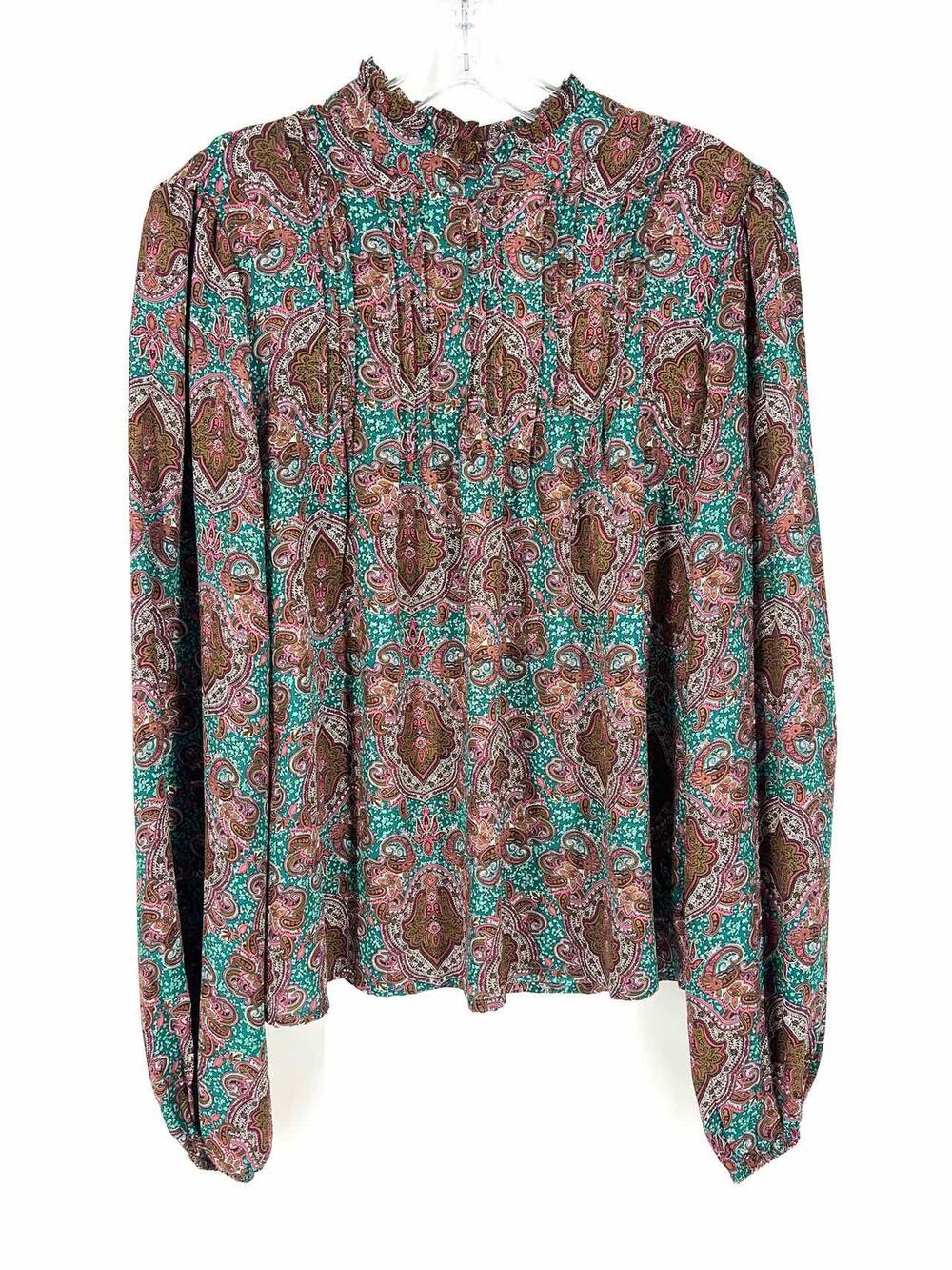 Joie Size S Br/Bl/Pk Mandala Pintucked Designer Top-Long Sleeve